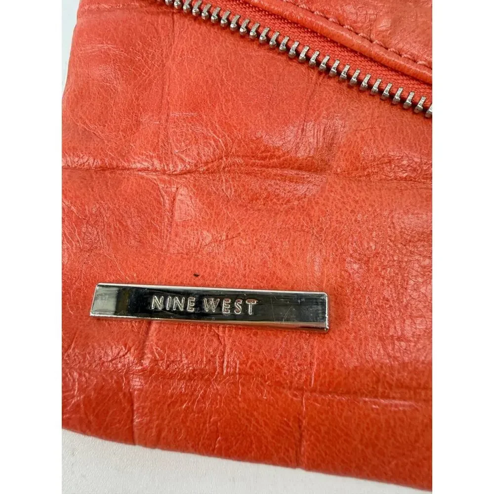 Nine West Coral Faux Croc Envelope Clutch Purse Chain Strap Evening Bag